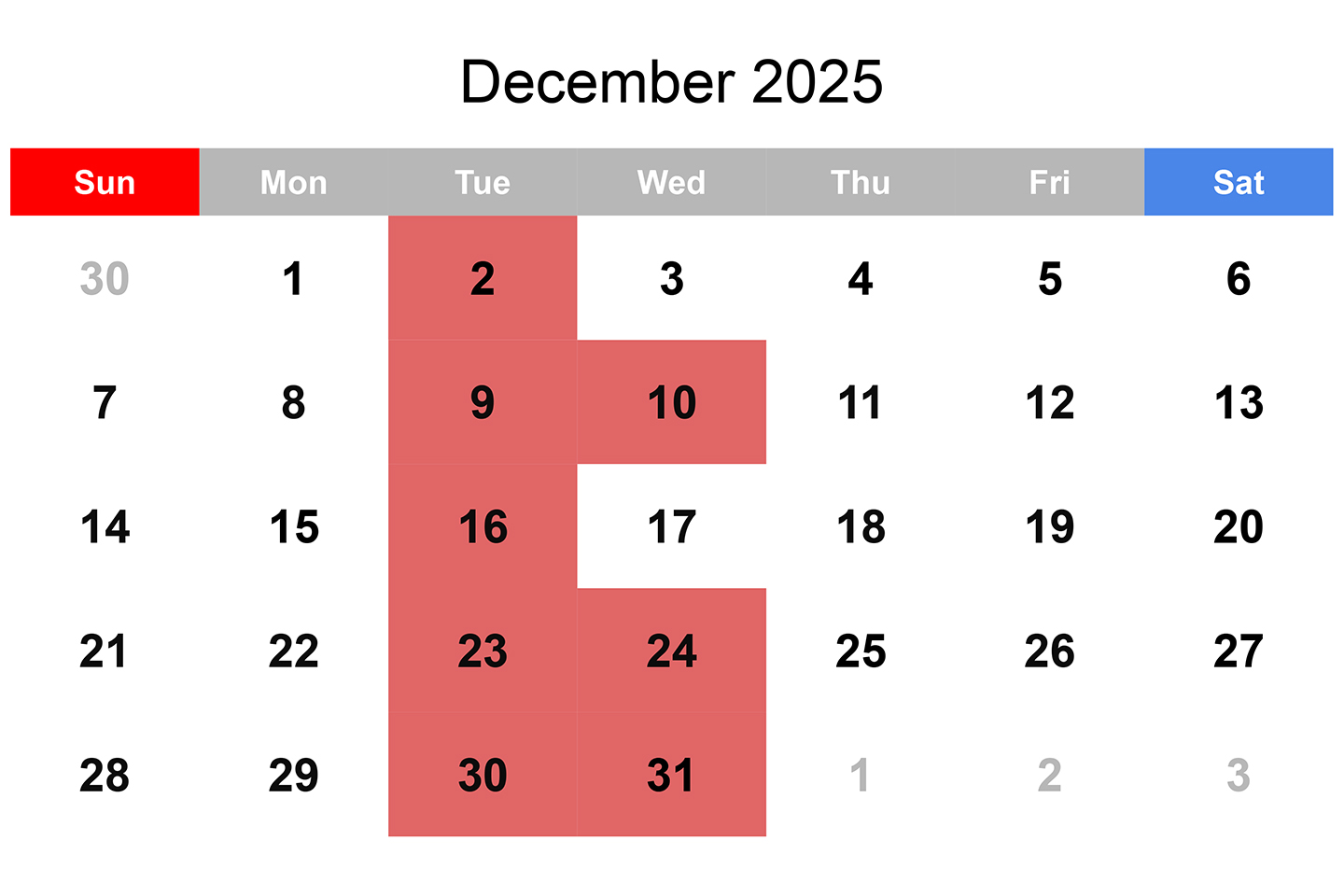 12月の営業カレンダー