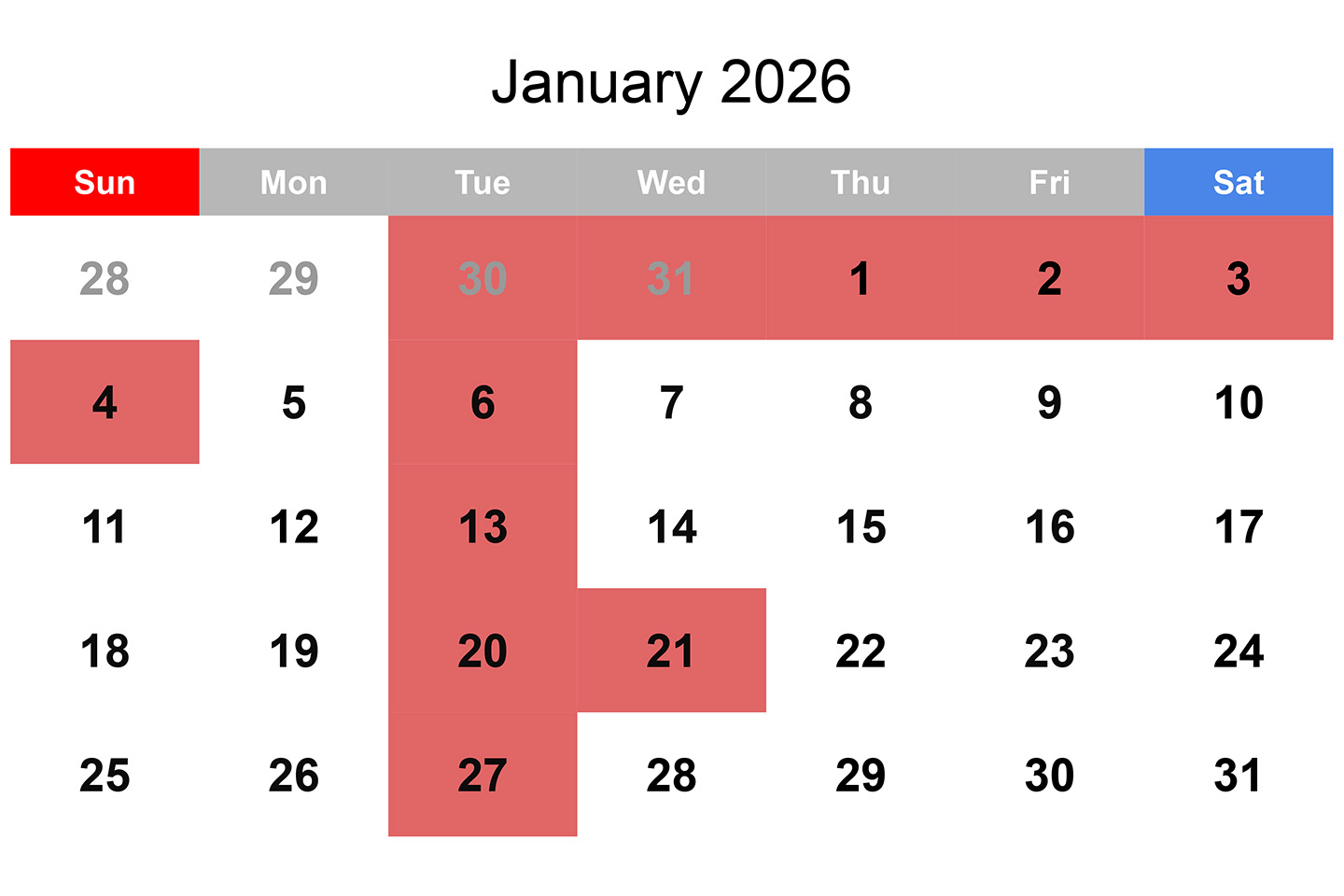1月の営業カレンダー